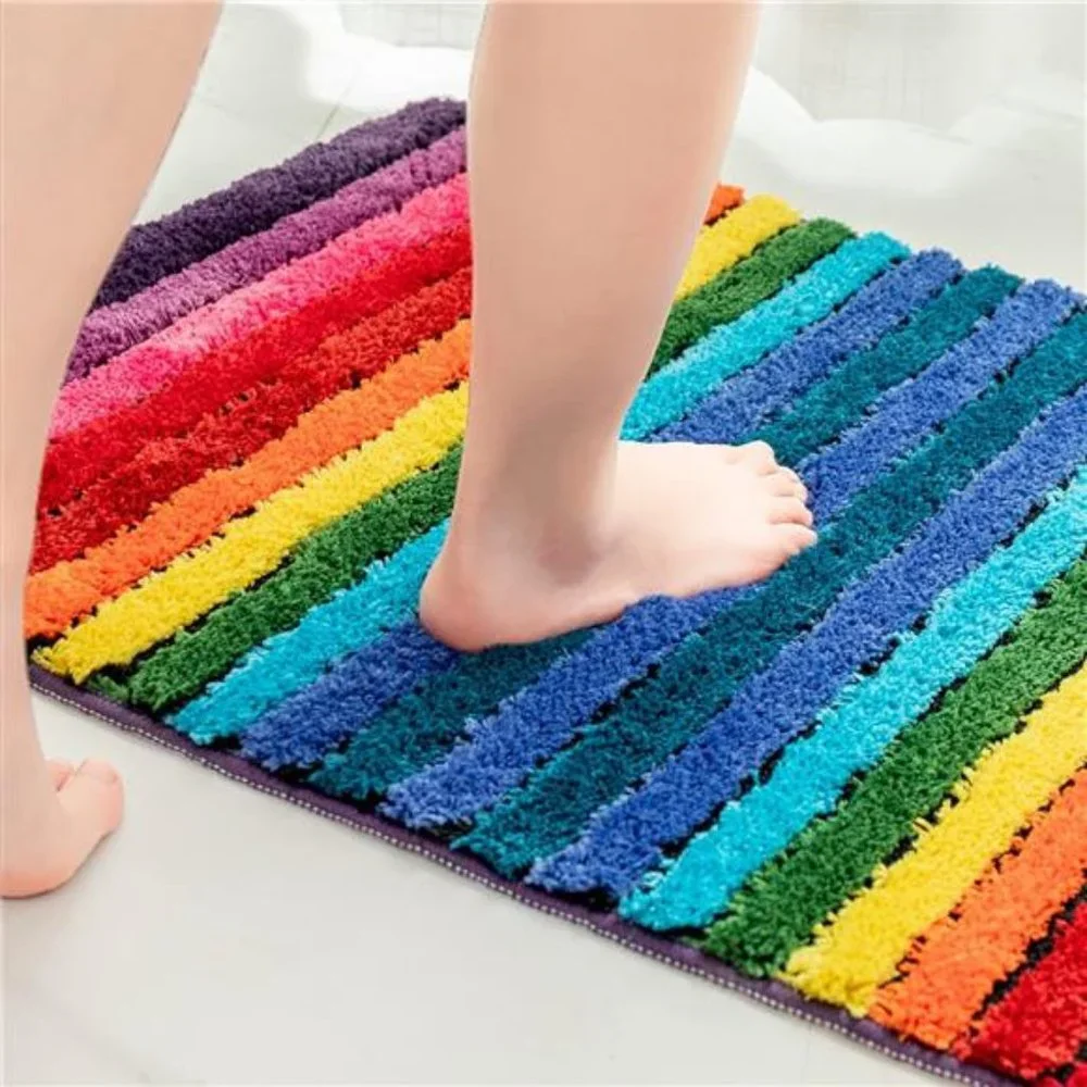 Rainbow Bath Mat Colorful Bathroom Rugs Super Soft and Absorbent Microfiber